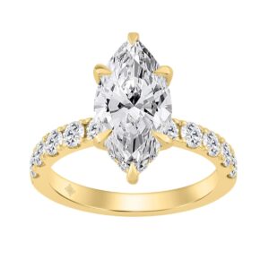 Elegant 14K Yellow Gold 4.00Ct Marquise Cut Diamond Ladies Hidden Halo Ring With Round Diamonds 3.00Ct Marquise Center Stone (Color F-G -Clarity Vs1/V
