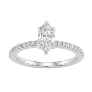 Elegant 14K White Gold 1.00Ct Marquise Cut Diamond Ladies Hidden Halo Ring With Round Diamonds 3/4Ct Marquise Center Stone (Color F-G -Clarity Vs1/Vs2