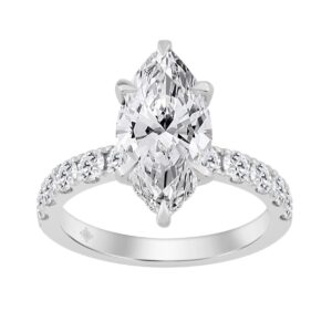 Elegant 14K White Gold 4.00Ct Marquise Cut Diamond Ladies Hidden Halo Ring With Round Diamonds 3.00Ct Marquise Center Stone (Color F-G -Clarity Vs1/Vs