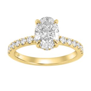 Luxury 14K Yellow Gold 2.00Ct Oval Diamond Engagement Ring With Hidden Halo And Round Diamonds 1 1/2Ct Oval Center Stone (Color F-G -Clarity Vs1/Vs2)