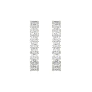 LADIES HOOP EARRINGS 9CT PRINCESS DIAMOND 14K WHITE GOLD