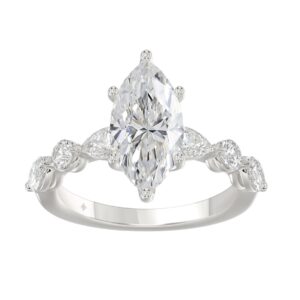 14K White Gold Bridal Fashion Ring for Ladies 4CT Round & Marquise& Pear Cut Diamonds 3.00CT Marquise Center stone (Color F-G -Clarity VS1/VS