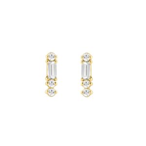 Elegant 14K Yellow Gold Diamond Fashion Earrings For Women 1/10Ct Round & Baguette Diamond (Color F-G -Clarity Vs1/Vs2)