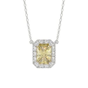 14K WHITE GOLD CRAFTED WITH 18K YELLOW GOLD BACK PLATE 1 1/4CT ROUND/YELLOW RADIANT DIAMOND LADIES NECKLACE