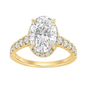 14K Yellow Gold 4 3/4Ct Oval Cut Lab-Grown Diamond Engagement Ring With Hidden Halo Round & Oval Bridal Ring Set For Women 4Ct Oval Center Stone (