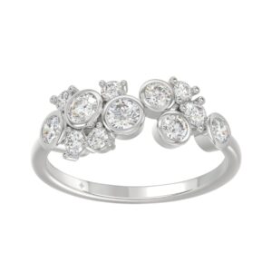 Ladies 10K White Gold Diamond Ring 3/4Ct Round Diamond Cluster Bezel Set (Color F-G -Clarity Vs1/Vs2)