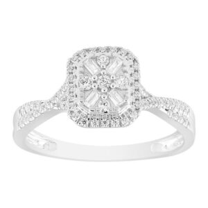 LADIES RING 0.25CT ROUND/BAGUETTE DIAMOND 10K WHITE GOLD