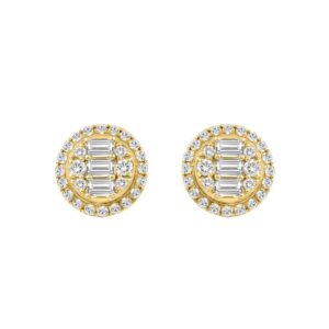 10K YELLOW GOLD 1 1/4CT ROUND/EMERALD DIAMOND LADIES EARRINGS