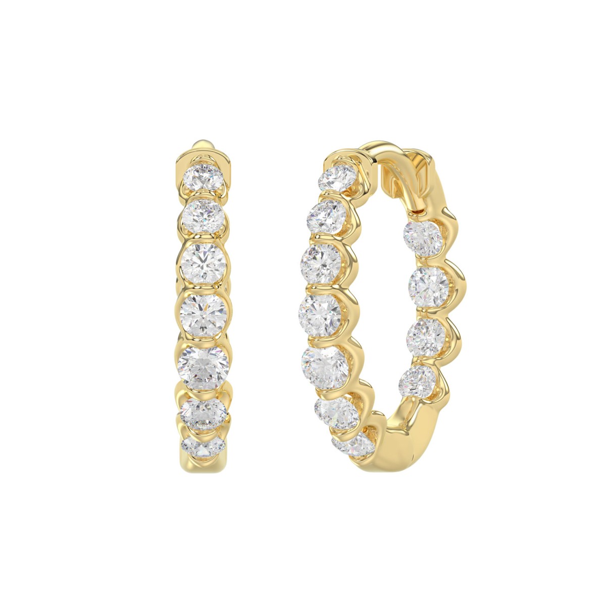 Elegant 10K Yellow Gold 3/4Ct Lab Grown Round Diamond Ladies Hoop Earrings