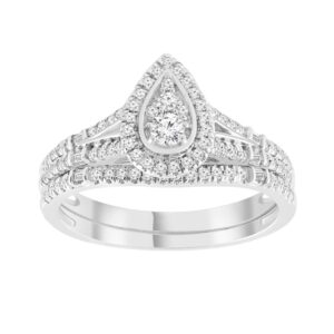 LADIES BRIDAL SET 0.50CT ROUND/BAGUETTE DIAMOND 10K WHITE GOLD