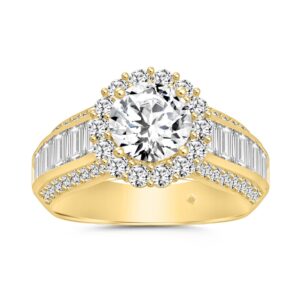 LADIES RING 3 3/4CT ROUND/EMERALD DIAMOND 14K YELLOW GOLD (CENTER STONE ROUND DIAMOND 1 1/2CT )