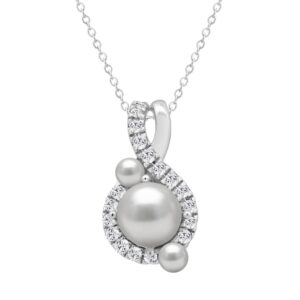 14K WHITE GOLD 1 1/4CT ROUND/PEARL DIAMOND LADIES PENDANT WITH CHAIN
