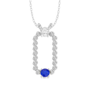 LADIES PENDANT WITH CHAIN 0.15CT ROUND/BLUE SAPHIRE DIAMOND 14K WHITE GOLD (CENTER STONE ROUND BLUE SAPHIRE 0.10CT)