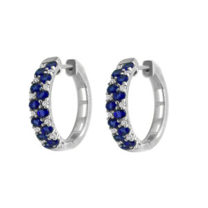 LADIES EARRINGS 1.45CT SAPPHIRE/ROUND DIAMOND 14K WHITE GOLD (CENTER STONE ROUND SAPPHIRE DIAMOND-1.20CT)