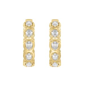 14K YELLOW GOLD 1.00CT OVAL DIAMOND HOOP EARRINGS