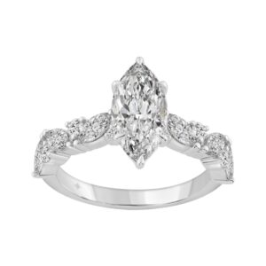 14K WHITE GOLD 2 3/4CT ROUND/MARQUISE DIAMOND LADIES RING (CENTER STONE MARQUISE DIAMOND 2CT)