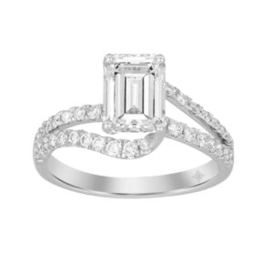 LADIES RING 2CT ROUND/EMERALD DIAMOND 14K WHITE GOLD (CENTER STONE EMERALD DIAMOND 1 1/2CT )