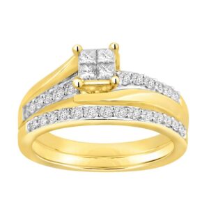 LADIES BRIDAL SET 0.50CT ROUND/PRINCESS DIAMOND 14K YELLOW GOLD