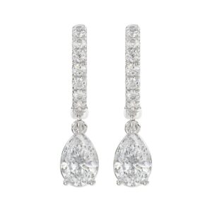 LADIES EARRINGS 1 1/4CT PEAR/ROUND DIAMOND 14K WHITE GOLD (CENTER STONE PEAR DIAMOND 1CT)