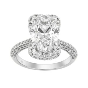 14K White Gold 4 1/2Ct Ladies Oval Cut Hidden Halo Engagement Ring 4Ct Oval Center Stone & Round Diamond (Color F-G -Clarity Vs1/Vs2)