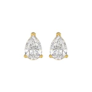 LADIES SOLITAIRE EARRINGS 3CT PEAR DIAMOND 14K YELLOW GOLD