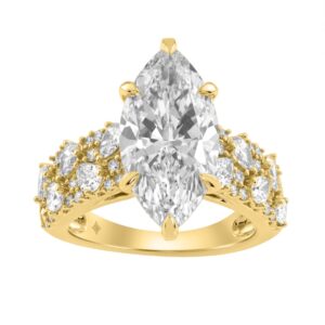Luxury 14K Yellow Gold Diamond Ring 6 1/4Ct Marquise Center Stone With Pear & Round Diamonds, Women Fashion Engagement Ring (Color F-G -Clarity Vs