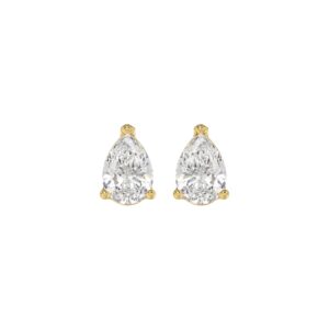 LADIES SOLITAIRE EARRINGS 1 1/2CT PEAR DIAMOND 14K YELLOW GOLD