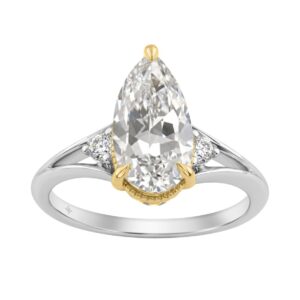 Elegance14K White/Yellow Gold Diamond Engagement Ring 2 1/4Ct Elongated Pear Center With Round Side Stones, Women Ring 2Ct Pear Center Stone (Color F-