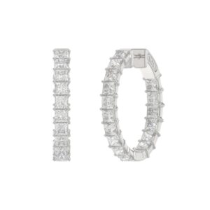 LADIES HOOP EARRINGS 7CT PRINCESS DIAMOND 14K WHITE GOLD