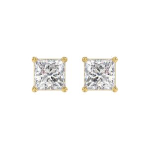 LADIES SOLITAIRE EARRINGS 4CT PRINCESS DIAMOND 14K YELLOW GOLD