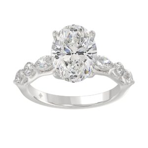 Elegant 14K White Gold Bridal Fancy Ring for Ladies 3 3/4CT Round & Marquise& Oval Cut Diamonds 3.00CT Center stone (Color F-G -Clarity VS1/V