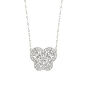 Elegant 14K White Gold Butterfly Necklace Featuring 1.00 Ct Lab Grown Round And Pear Diamonds. A Timeless Gift For Women And Everyday Luxury.