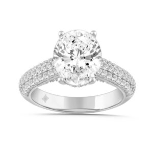 LADIES RING 3 3/4CT ROUND/OVAL DIAMOND 14K WHITE GOLD (CENTER STONE OVAL DIAMOND 3CT )