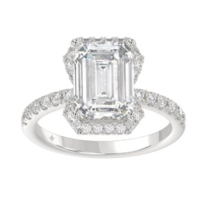 14K White Gold 4 1/2CT ladies Round & Emerald-cut diamond halo engagement Ring 4.00CT Emerald Center stone (Color F-G -Clarity VS1/VS2)