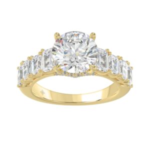 14K Yellow Gold Emerald Cut Diamond Hidden Halo Engagement Ring With Round Diamonds 5.00Ct Women Bridal Ring 3.00Ct Round Center Stone (Color F-G -Cla