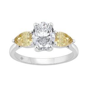 14K WHITE GOLD 2 1/2CT OVAL/YELLOW PEAR DIAMOND LADIES RING (CENTER STONE OVAL DIAMOND 1 1/2CT)