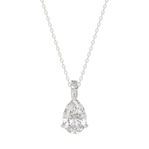 LADIES SOLITAIRE PENDANT WITH CHAIN 1 1/2CT PEAR DIAMOND 14K WHITE GOLD