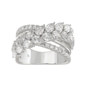 Luxury 14K White Gold 3Ct Lab Grown Diamond Pear Shape & Round Cut Ladies Fashion Ring For Her (Color F-G -Clarity Vs1/Vs2)