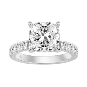 14K WHITE GOLD 4 3/4CT ROUND/CUSHION DIAMOND LADIES RING (CENTER STONE CUSHION DIAMOND 4CT)