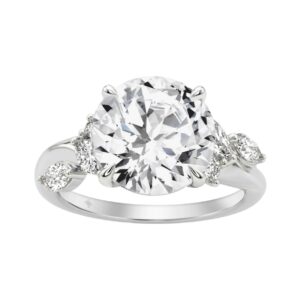 14K White Gold 5 1/2Ct Lab-Grown Diamond Engagement Ring For Women 5Ct Round Center Stone With Marquise Side Stones, Luxury Bridal Ring (Color F-G -Cl