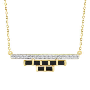 LADIES NECKLACE 0.50CT ROUND/BLACK/BAGUETTE DIAMOND 14K YELLOW GOLD