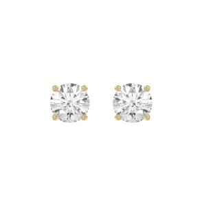14K Yellow Gold 3.00 Ct Round Brilliant Diamond Stud Earrings Lab Grown Diamond Solitaire Earrings For Women Fine Jewelry Gift