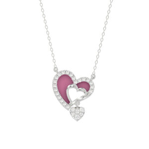 10K WHITE GOLD LADIES PENDANT INCLUDES WITH CHAIN 0.20CT ROUND DIAMOND & PINK ENAMEL, INCLUDES CHAIN