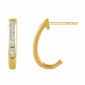 LADIES HOOPS EARRINGS 0.15CT ROUND DIAMOND 10K YELLOW GOLD
