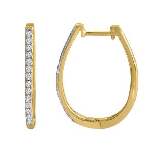LADIES HOOP EARRINGS 0.25CT ROUND DIAMOND 10K YELLOW GOLD