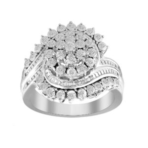 LADIES RING 0.25CT ROUND/BAGUETTE DIAMOND  STERLING SILVER/WHITE