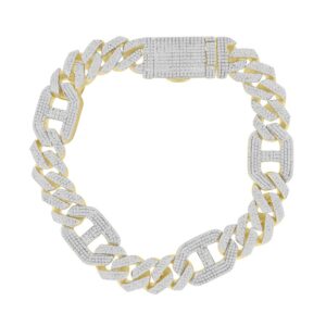 MEN'S BRACELET 4.65CT ROUND DIAMOND 10K YELLOW GOLD