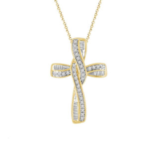 LADIES PENDANT 0.10CT BAGUETTE/ROUND DIAMOND  STERLING SILVER/YELLOW