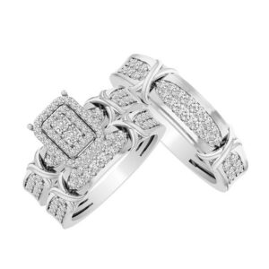 LADIES TRIO SET 1.00CT ROUND DIAMOND 10K WHITE GOLD