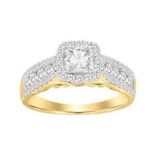 LADIES RING 1.50CT ROUND/PRINCESS DIAMOND 14K YELLOW GOLD (CENTER STONE 0.75 CT PRINCESS DIAMOND)